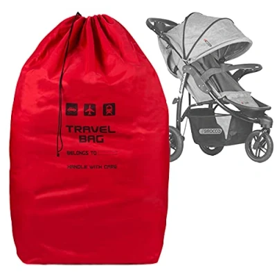 Abbildung von Rote Reisetasche für Kinderwagen Größe zu 100x60x40 cm Transporttasche Buggy Tragetasche Faltbar als Rucksack perfekt am Flughafen beim Einchecken Bahnhof Autofahrten [085]