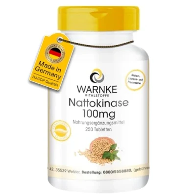 Abbildung von Nattokinase 100mg 250 Tabletten 2000 FU hochdosiert vegan Warnke Vitalstoffe Deutsche Apothekenqualität