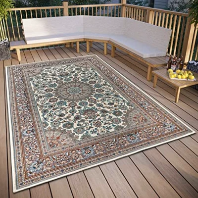 Abbildung von Hanse Home Kadi In &amp; Outdoor Teppich Orientalisch Orient Flachgewebe, Orientalisches Design Klassisch, ÖKO TEX Wetterfest UV beständig für Balkon, Terrasse, Garten Creme Beige, 120x180cm