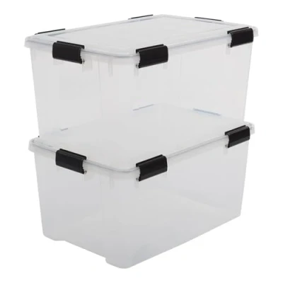 Abbildung von Iris Ohyama Luftdichte Kunststoff Aufbewahrungsboxen mit Deckel, 50L, 2er Set, Transparent, Hermetischer wasserdichter Verschluss, Robuste Schnappverschlüsse, Stapelbar, Staubschutz, BPA frei, AT L