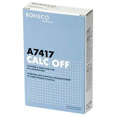 Abbildung von BONECO Calc Off A7417 umweltfreundliches Reinigungs und Entkalkungsmittel für alle Luftbefeuchter bis zu 3 Anwendungen, Pulver, Weiß
