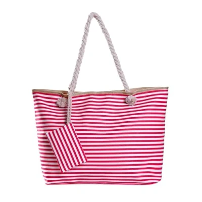 Abbildung von DonDon Badetasche XXL Familie Strandtasche Damen mit Reißverschluss Beach bag groß gestreift Beere weiß