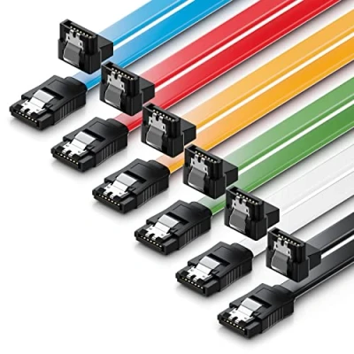 Abbildung von deleyCON 6x 50cm SATA 3 Kabel im Set III Datenkabel HDD SSD Verbindungskabel Anschlusskabel Metall Clip 6 GBit/s 1x Gerade 90 L Typ Stecker Bunt