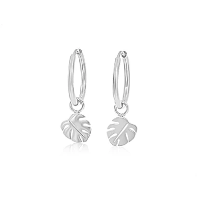 Abbildung von Nuoli® Monstera Blatt Kreolen Damen Silber (Durchmesser: 12mm) Ohrstecker Creolen Mädchen
