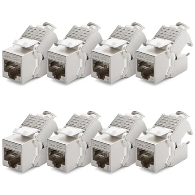 Abbildung von deleyCON 8x CAT 8 Keystone Jack Modul Patchkabel Netzwerkkabel Optimal für CAT8 CAT7 CAT7a Verlegekabel Verbinder STP Schirmung RJ45 Buchse Netzwerk Patchpanel Keystonehalterung Erweiterung