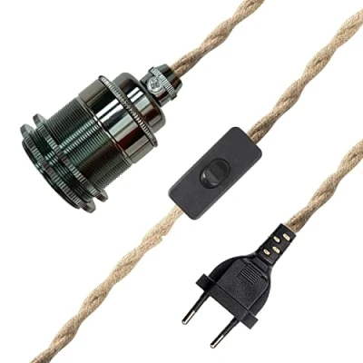 Abbildung von E27 Vintage Lampenkabel HäNgende Leuchte, Seil HäNgelampe, Lampenfassung Pendelleuchte mit Schalter und Stecker, Hanfseil Pendellampe Kit, DIY Einzelkopf Kabel HäNgeleuchte, für Loft Lager (A 3M)
