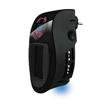 Abbildung von Taurus Tropicano Plug Heater, Mini Keramik, tragbar, leicht und kompakt, kabelloser Heizlüfter, programmierbarer Thermostat, 2 Durchflussstufen, Kühlmodus, 500 W, Kunststoff, Schwarz