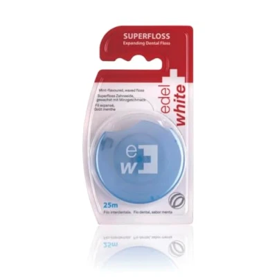 Abbildung von edel+white Expanding Superfloss 25 m in Blister I Zahnseide gewachst, Minze Dental Floss Zahnzwischenraumreiniger für eine gründliche Mundhygiene