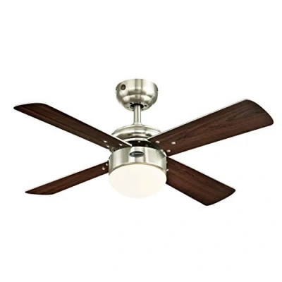 Abbildung von 72417 Colosseum LED Deckenventilator 90 cm mit gebürstetem Nickel, für den Innengebrauch, dimmbares Leuchtenset Opalmilchglas