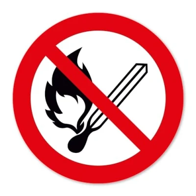 Abbildung von Verbotsaufkleber P003 keine offene Flamme nach DIN EN ISO 7010 I Warnhinweis Ø 10 cm hin818