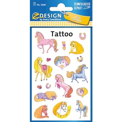 Abbildung von AVERY Zweckform 56681 Tattoo Kinder 17 Stück (Temporäre Tattoos Pferde, wasserfest, Klebetattoos, Kindergeburtstag, Mitgebsel, Partyspiele Preise, zum Spielen, Mädchen)