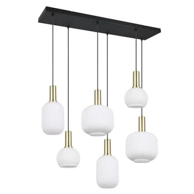 Abbildung von Pendelleuchte Diva, 6 fl., messingfarben, opal, Metall, Glas