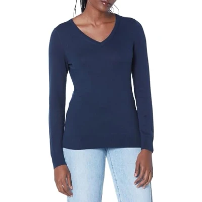 Abbildung von Amazon Essentials Damen Leichter, Langärmeliger Pullover Mit V Ausschnitt, Klassischer Schnitt (Erhältlich In Übergröße), Marineblau, S