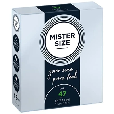 Abbildung von MISTER SIZE Kondome gefühlsecht hauchzart 47mm im 3er Pack/extra dünn &amp; extra feint/Kondom aus 100% Naturkautschuk Latex in deiner Größe XS S/natural feeling Condome Packung