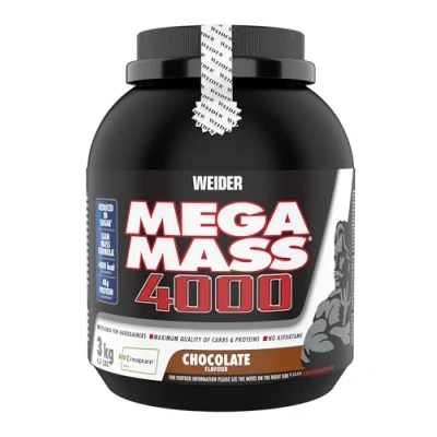 Abbildung von Weider Mega Mass 4000 Weight Gainer Pulver mit 48g Protein &amp; Kreatin pro Portion Für Muskelaufbau hohe Kalorienaufnahme 3kg Schokolade