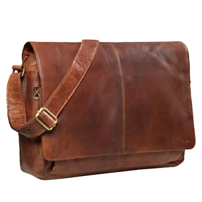 Abbildung von STILORD &#039;Alex&#039; Vintage Ledertasche Männer Frauen Businesstasche zum Umhängen 15,6 Zoll Laptoptasche Aktentasche Unitasche Umhängetasche Leder, Farbe:maraska braun