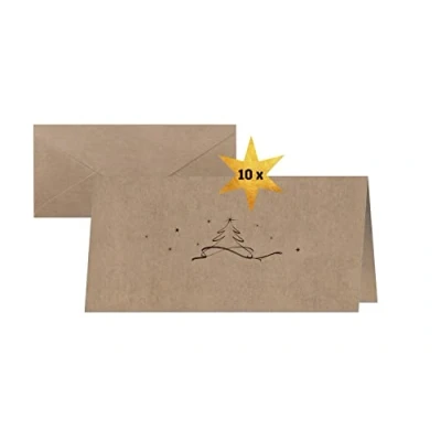 Abbildung von SIGEL DS070 Weihnachts Karten Set mit Umschlag, DIN lang, Kraftpapier, 10 Stück &quot;Christmas tree&quot;, ideal zum Bedrucken, aus nachhaltigem Papier