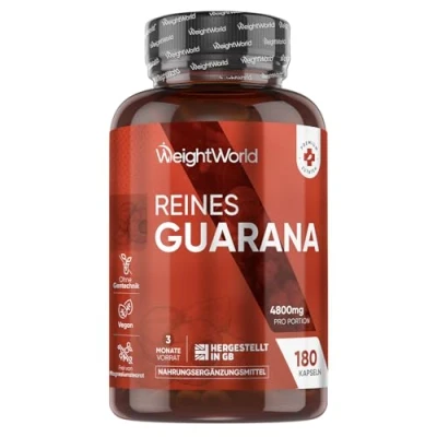 Abbildung von Guarana Kapseln 4800mg reiner Extrakt 180 Für Konzentration &amp; Energie 3 Monate Vorrat Natürliche Samen Alternative zu Koffein Tabletten WeightWorld