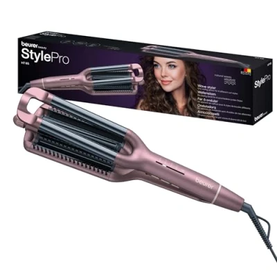 Abbildung von Beurer HT 65 Welleneisen, zum Stylen von 4 verschiedenen Wellenstyles, Temperaturstufen 160 210C für jeden Haartyp, Keramik Keratin Beschichtung Schutz der Haare, Abschaltautomatik