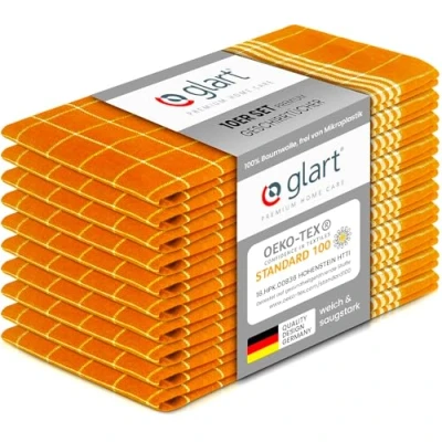 Abbildung von Glart 48YI2 10er Set Geschirrtücher Küchentücher, 50x70 cm, 100% Baumwolle OEKO TEX Standard 100, gelb, vorgewaschen, Tücher für Küche und Abwasch