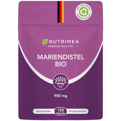 Abbildung von Mariendistel BIO Kapseln 100% DETOX Pur Ökologisch Nachhaltig im FLOW PACK 120 Vegane