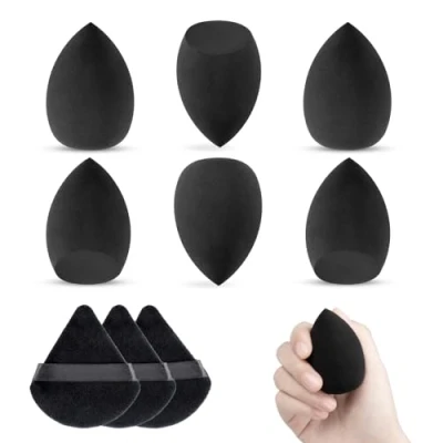 Abbildung von Make up Schwamm set mit Powder Puff Dreieck, 6 Stück Makeup Schwämmen Beauty Sponge Schwarz für Blending Flüssigkeit Foundation Puder, Wiederverwendbar Weich Puderquaste