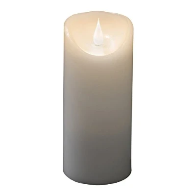 Abbildung von Konstsmide LED Echtwachskerze, weiß, mit 3D Flamme, Ø 7, 5 cm, Höhe: 17, 4h und 8h Timer, warm weiße Dioden, batteriebetrieben, Innen, 2 x C 1.5V (exkl.) 1832 100