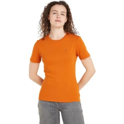 Abbildung von Tommy Hilfiger SLIM CODY CNK SS Tshirt basic, Damen, Größe: Small, Autumn orange