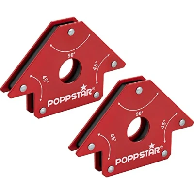 Abbildung von Poppstar Schweißmagnet mittelgroß 2er Set/Magnet Schweißwinkel mit Haftkraft 22,6 kg, Winkelmaße 45, 90, 135