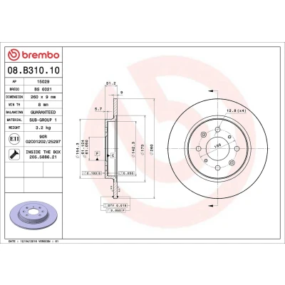 Abbildung von BREMBO 08.B310.10 Bremsscheibe 260 9 4 voll mit Schrauben HONDA: Jazz 3