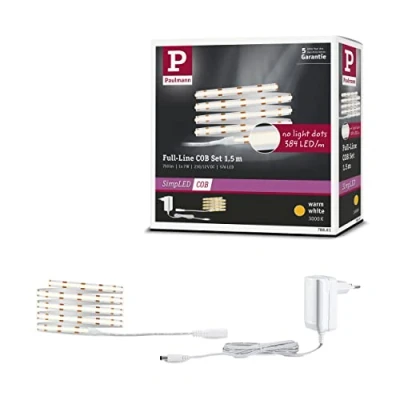 Abbildung von Paulmann 78861 SimpLED LED Strip Full Line COB Komplettset 1,5m 7W 750lm 384LEDs/m 3000K 12VA Weiß Metall