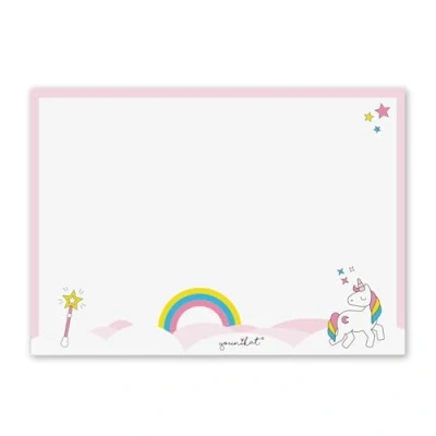 Abbildung von Schreibtischunterlage mit Einhorn Motiv und Regenbogen in DIN A3 I rosa weiß aus Papier zum Abreißen für große kleine Mädchen dv_105