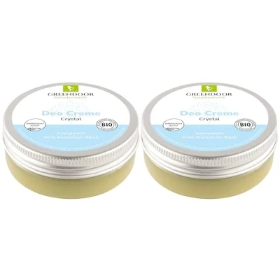 Abbildung von GREENDOOR Deo Creme crystal vegan 2er SPARPACK 2x50ml, null Schweißgeruch ohne Weißeln, Zink Aluminium Alkohol natürlich Tierversuche, dermatologisch bewährt, Naturkosmetik sanft zur Haut