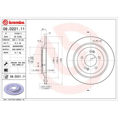 Abbildung von BREMBO 08.D221.11 Bremsscheibe 300 10 5 voll beschichtet hochgekohlt mit Schrauben HYUNDAI: Kona SUV, KIA: Optima / K5 Sportswagon, Saloon