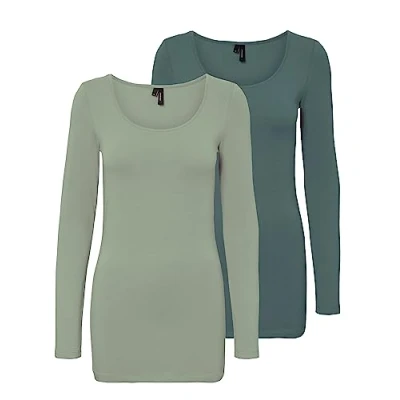 Abbildung von VERO MODA Damen VMMAXI My LS Soft Long U Neck GA 2P, Desert Sage/Balsam Green, L