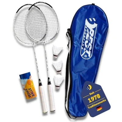 Abbildung von Best Sporting 200 XT Badminton Set mit 2 leichten Schlägern, 3 Bällen und praktischer Tragetasche Perfekt für den Freizeitsport im Garten, Park oder am Strand