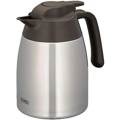 Abbildung von THERMOS THV 1,00l, steel, Thermoskanne 1l aus Edelstahl, 12 h heiß / 24 kalt, absolut dicht, große Öffnung, Kaffeekanne, Teekanne, spülmaschinenfest, zerlegbarer Deckel, dicht für unterwegs
