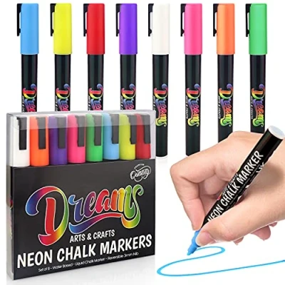 Abbildung von The Glowhouse Premium Kreidemarker, feine Spitze, Neon, Flüssigkreidestifte, 3 mm, waschbar, Fenstermarker, Set mit 8 Stiften