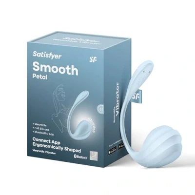Abbildung von Satisfyer Smooth Petal Connect App 11 cm G Punkt Vibrator Tragbarer Wiederaufladbar Wasserdicht (IPX7) Hautfreundliches Silikon, Farbe:hellblau