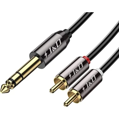 Abbildung von J&amp;D 6,3mm Stereo Klinke auf Cinch Kabel, Gold Plated Kupfer Shell Heavy Duty (1/4 Zoll) Männlich TRS zu 2 Stecker Audio Adapter Y Splitter Kabel (2.7 Meter)