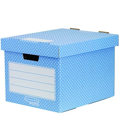 Abbildung von Bankers Box Style Series Aufbewahrungsbox aus 100% recyceltem Karton, 4 er Pack, blau/weiß