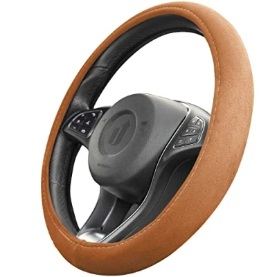 Abbildung von Upgrade4cars Lenkradbezug Braun Alcantara Look Lenkradschutz in Universal Größe 37 39 cm Lenkradhülle für Sommer &amp; Winter Autozubehör Innenraum