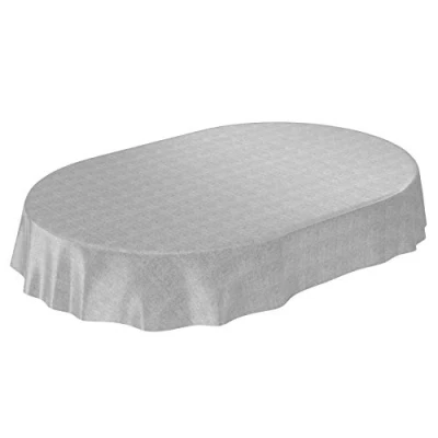 Abbildung von ANRO Wachstuchtischdecke Wachstuch Wachstischdecke Tischdecke Wachstuchdecke Grau Leinenoptik Oval 180x140cm
