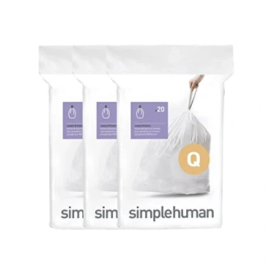 Abbildung von simplehuman CW0255 Code E passgenaue Müllbeutel, 20 Liter, 3 x Packung mit (60 Stück), weißer Kunststoff