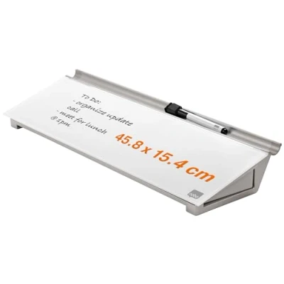 Abbildung von Nobo Glas Whiteboard Desktop Memoboard, Trocken Abwischbare Oberfläche, Tragbar, Rahmenlos, 458 x 154 mm, Inkl. Markerstift und Aufbewahrungsschublade, Brilliant Weiß, 1905174