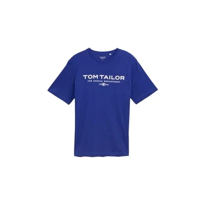 Abbildung von TOM TAILOR Herren 1037735 T Shirt Aus Baumwolle Mit Logo Print, 25386 Crest Blue, S EU