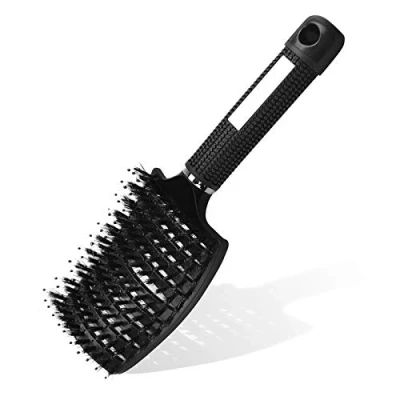 Abbildung von URAQT Haarbürste, Profi Entwirrungsbürste mit Griff, Wildschweinborsten Haarstyling Bürste für Lange Feine Dicke Lockige Haare, ohne Ziepen, Weiß