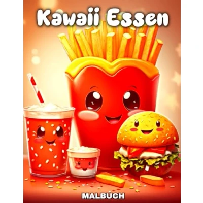 Abbildung von Kawaii Essen Malbuch: Ausmalbilder mit niedlichen Lebensmitteln, Fast Food und Süßigkeiten für Kinder Erwachsene