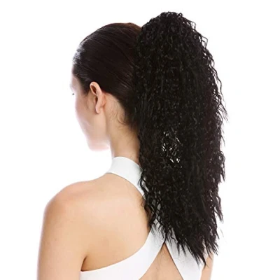 Abbildung von WIG ME UP N609 V 1 Haarteil Zopf Pferdeschwanz lang voluminös lockig Krepplocken gekreppt Afro Kinks Schwarz 45 cm