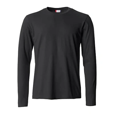 Abbildung von Clique Langarm T Shirt für Herren, Basic L/S, aus Jersey Baumwolle, elastischer Kragen, Schweißband, Slim Fit Passform, Schwarz , XXL